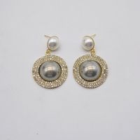 European And American Flash Diamond Exaggerated Pearl Earrings Zircon Earrings Women sku image 1