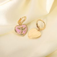 Angel Embossed Pink Drop Oil Round Pendant Earrings Jewelry main image 5