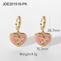 Angel Embossed Pink Drop Oil Round Pendant Earrings Jewelry sku image 1