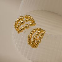 Retro Style Copper Plated 18k Real Gold C-shaped Earrings Three Rows Of Metal Ball Beaded Earrings main image 4