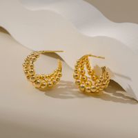 Retro Style Copper Plated 18k Real Gold C-shaped Earrings Three Rows Of Metal Ball Beaded Earrings main image 5