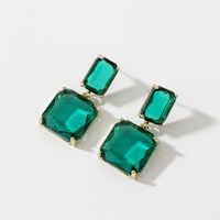 Retro Green Crystal Square Alloy Geometric Earrings Women Wholesale main image 1