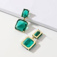 Retro Green Crystal Square Alloy Geometric Earrings Women Wholesale main image 5