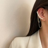 Fashion Pearl Tassel Asymmetric Earrings Ear Bone Clip European And American Earrings Women main image 3
