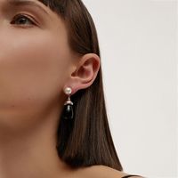 Fashion Black Resin Drop Pearl Earrings European And American Retro Earrings Female main image 5