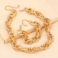 Personalized Golden Exaggerated Aluminum Chain Choker Necklace Bracelet Combination Set Wholesale main image 3
