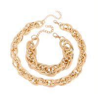Personalized Golden Exaggerated Aluminum Chain Choker Necklace Bracelet Combination Set Wholesale main image 1