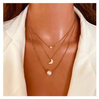 European And American Fashion Alloy Star Moon Pearl Pendant Necklace Jewelry Wholesale main image 3