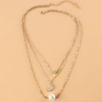 European And American Fashion Alloy Star Moon Pearl Pendant Necklace Jewelry Wholesale main image 4