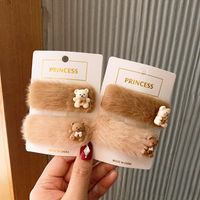 Korean Version Of Children's Hair Accessories Autumn And Winter Plush Bb Clip Cute Bear Side Clip Frosted Love Hairpin main image 3