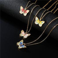 Aogu Cross-border Supply European And American Ins Internet Celebrity Same Style Colorful Oil Necklace Butterfly Pendant Real Gold Plated Copper Necklace main image 1