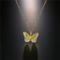 Aogu Cross-border Supply European And American Ins Internet Celebrity Same Style Colorful Oil Necklace Butterfly Pendant Real Gold Plated Copper Necklace main image 3