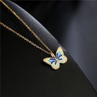 Aogu Cross-border Supply European And American Ins Internet Celebrity Same Style Colorful Oil Necklace Butterfly Pendant Real Gold Plated Copper Necklace main image 4