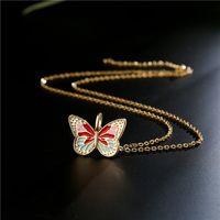 Aogu Cross-border Supply European And American Ins Internet Celebrity Same Style Colorful Oil Necklace Butterfly Pendant Real Gold Plated Copper Necklace main image 5