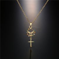 Fashion Copper-plated Real Gold Micro-inlaid Zircon Jewelry Cross Angel Geometric Pendant Necklace main image 1