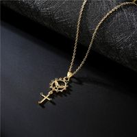 Fashion Copper-plated Real Gold Micro-inlaid Zircon Jewelry Cross Angel Geometric Pendant Necklace main image 4