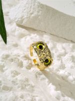 Aogu Cross-border Supply Copper Plating 18k Gold Vintage Bohemian Style Personality Owl Jewelry Open Ring main image 4