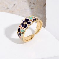 European And American Fashion Copper Micro-inlaid Zircon Jewelry New Oil Drop Flower Opening Ring Adjustable main image 3