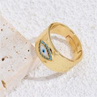 Cross-border Source Copper Devil's Eye Geometric Open Ring Turquoise Color Zirconium Drip Oil Ring main image 3