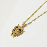 Aogu Cross-border Supply European And American Cute Fashion Owl Pendant Necklace 18k Gold Plated Copper Micro Inlaid Ornament main image 3