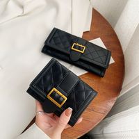 Women's Wallet Summer Thin 2021 Folding Design Long Wallet Rhombus Ins Style Three Fold Student Short Wallet main image 1