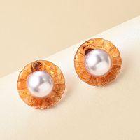 Simple Imitation Pearl Resin Flower Earrings main image 4