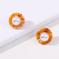 Simple Imitation Pearl Resin Flower Earrings sku image 1