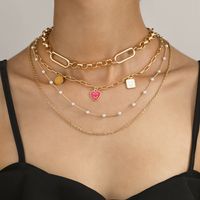 New Personality Creative Color Peach Heart Smiley Necklace Sweater Chain Fashion Multi-layer Necklace main image 2