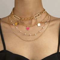 New Personality Creative Color Peach Heart Smiley Necklace Sweater Chain Fashion Multi-layer Necklace main image 3