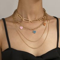 New Creative Stitching Color Smiley Necklace Personality Multilayer Necklace Sweater Chain Jewelry main image 3