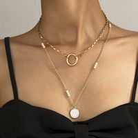 Europa Y América Cruz Frontera Nuevo Lindo Blanco Creativo Cara Sonriente Collar Personalizado Ins Estilo Perla Costura Collar Multicapa Para Mujeres main image 1