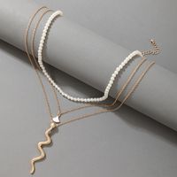 New Fashion Jewelry Pearl Scallop Snake Necklace Simple Multi-layer Necklace Wholesale main image 4
