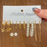 2021 Bohemian Style Women's Jewelry Alloy Butterfly Pearl Twill Earrings 5-piece Set Wholesale main image 1
