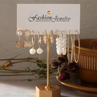 2021 Bohemian Style Women's Jewelry Alloy Butterfly Pearl Twill Earrings 5-piece Set Wholesale main image 4