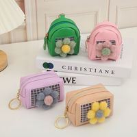 New Korean Flower Solid Color Mesh Coin Purse Zipper Mini Storage Bag Pu Leather Coin Bag Small Gift Wholesale main image 1