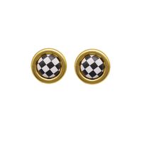 New Round Metal Buttons Checkerboard Leather Retro Simple Fashion Earrings Women Wholesale main image 6