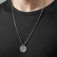 Stainless Steel Smooth Hollow Basketball Pendant Fashion Simple Titanium Steel Necklace main image 2