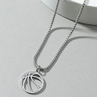 Stainless Steel Smooth Hollow Basketball Pendant Fashion Simple Titanium Steel Necklace main image 4