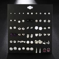 Fashion Small Flower Diamond Alloy 30 Pairs Earrings Set Cute Butterfly Circle Star Earrings main image 1