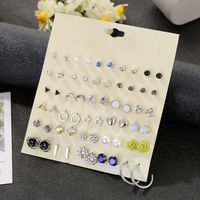 Fashion Small Flower Diamond Alloy 30 Pairs Earrings Set Cute Butterfly Circle Star Earrings main image 6
