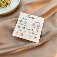 Drip Oil Diamond Butterfly Geometric Animal Free Collocation Combination Of 7 Pairs Of Ear Studs Set main image 2