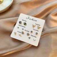 Drip Oil Diamond Butterfly Geometric Animal Free Collocation Combination Of 7 Pairs Of Ear Studs Set main image 5