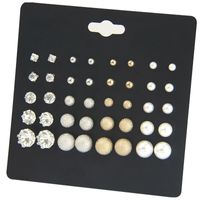 Simple Pearl Earrings Six-claw Zircon Inlaid Diamond Pearl Geometric Earrings 20 Pairs Set main image 1