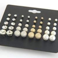 Einfache Perlenohrringe Sechs-krallen-zirkon Eingelegte Diamantperle Geometrische Ohrringe 20 Paar Set main image 5