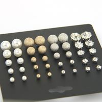 Einfache Perlenohrringe Sechs-krallen-zirkon Eingelegte Diamantperle Geometrische Ohrringe 20 Paar Set main image 4