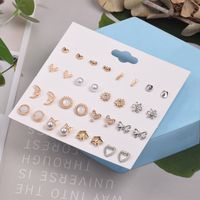 Fashion Trend Simple Love Butterfly Star Moon Flower Geometric Diamond Pearl Earrings 16 Pair Combination Set main image 3