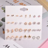 Fashion Trend Simple Love Butterfly Star Moon Flower Geometric Diamond Pearl Earrings 16 Pair Combination Set main image 4