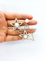 Korean New Flashing Diamond Five-pointed Star Pearl Exaggerated Asymmetric Earrings main image 5