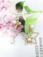 Korean New Flashing Diamond Five-pointed Star Pearl Exaggerated Asymmetric Earrings main image 6