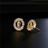 Copper Micro-inlaid Zircon Religious Jewelry Real Gold Electroplated Maria Earrings main image 2
